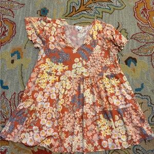 Tiered Babydoll Floral Dress in Orange and Yellow